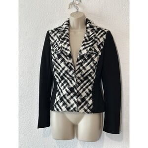 White House Black Market Black White Tweed Blazer Jacket Sz4 Core‎ Basic